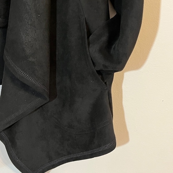 Logo Neutral Faux Suede Cardigan L Black Minimalist Classic Workwear Festive 80s - Picture 4 of 12